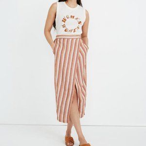 Madewell Striped Pull-On Wrap Midi Skirt Stripe